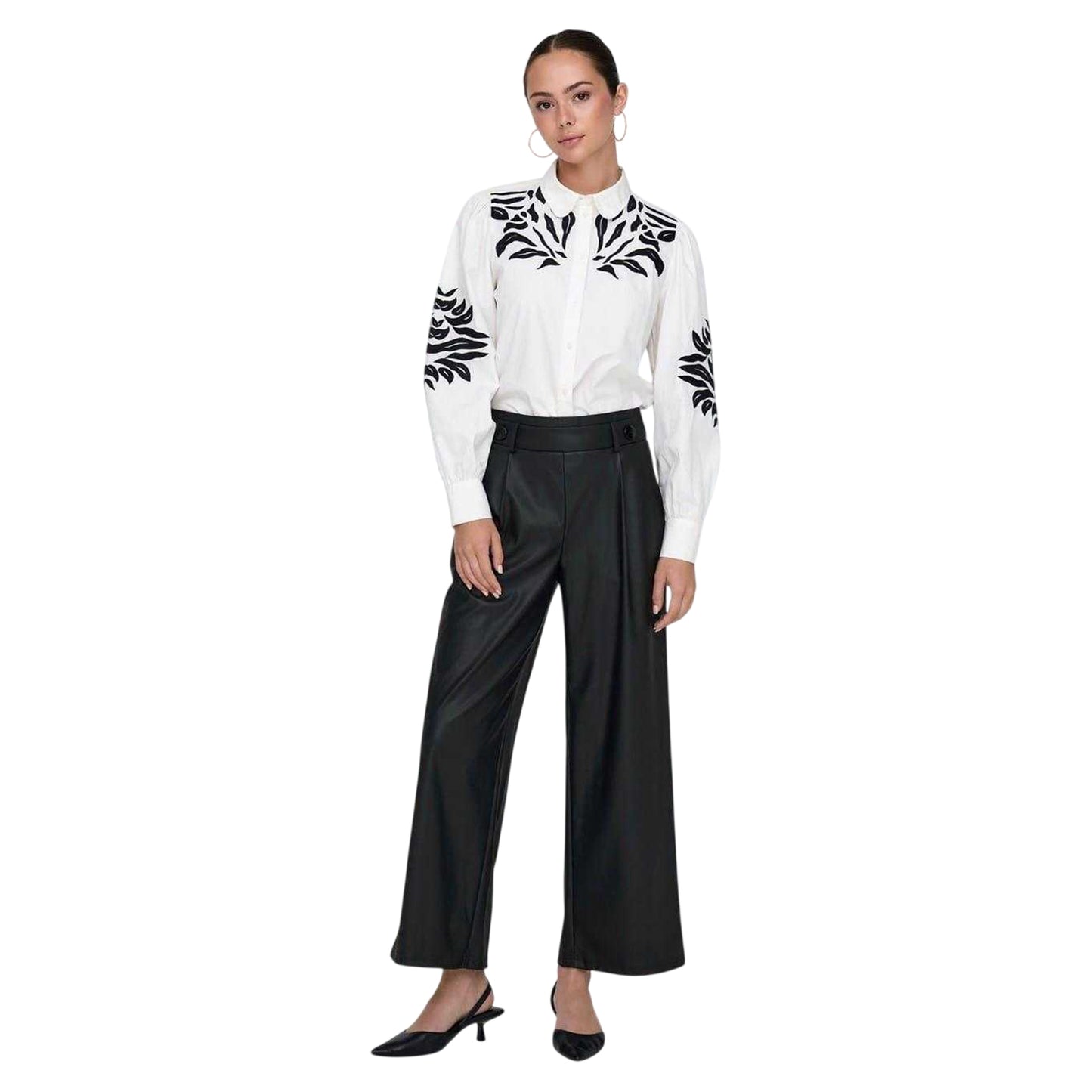 Black - Lifestyle - Only Womens-Ladies Faux Leather Wide Leg Palazzo Trousers