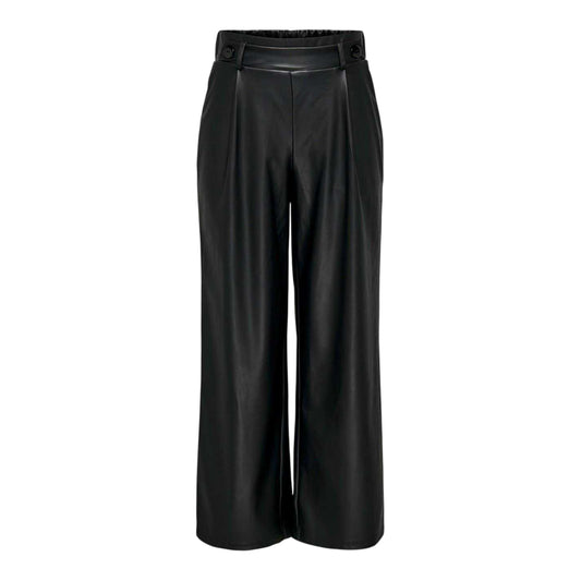 Black - Front - Only Womens-Ladies Faux Leather Wide Leg Palazzo Trousers