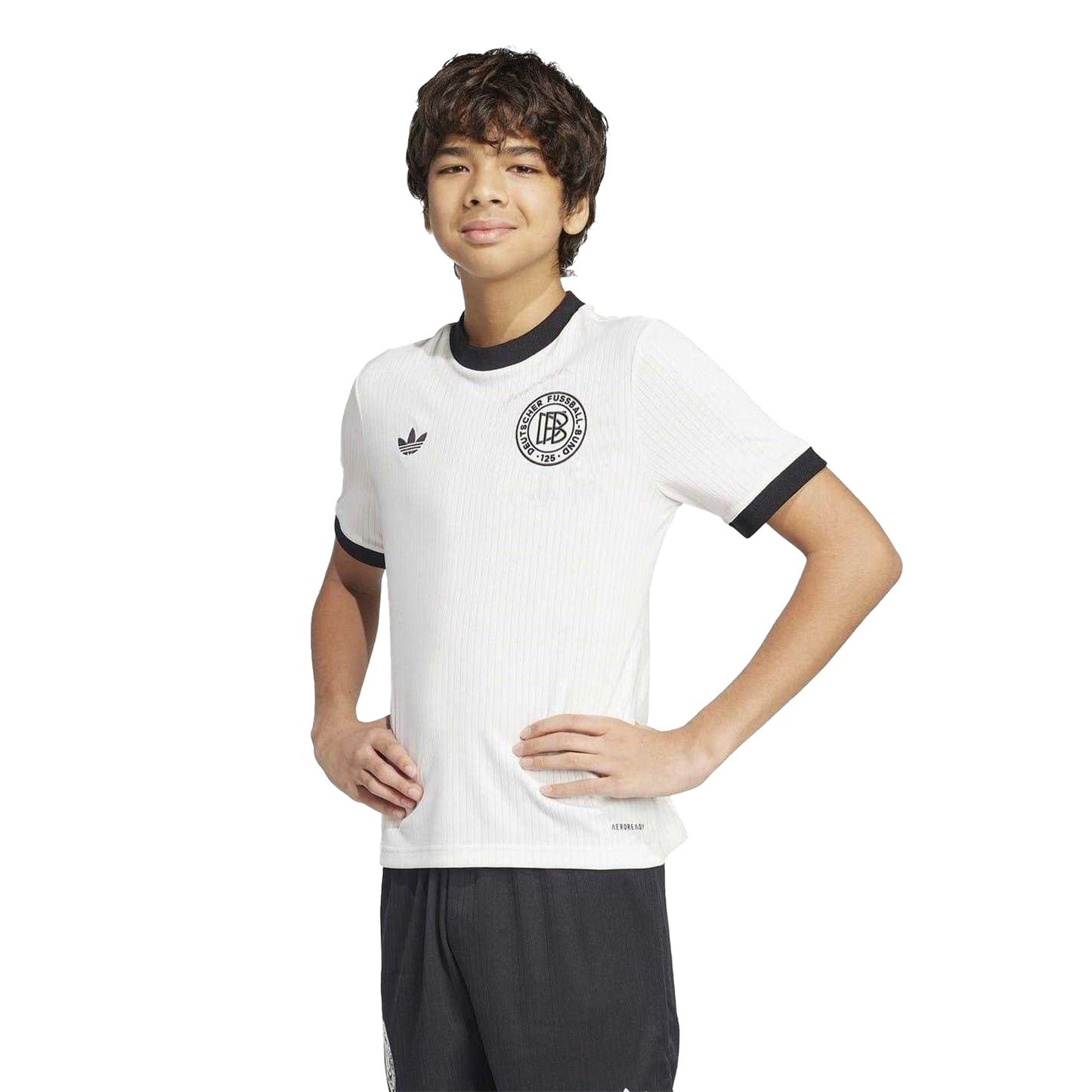 White-Black - Side - Adidas Childrens-Kids Germany 125th Anniversary Football Jersey