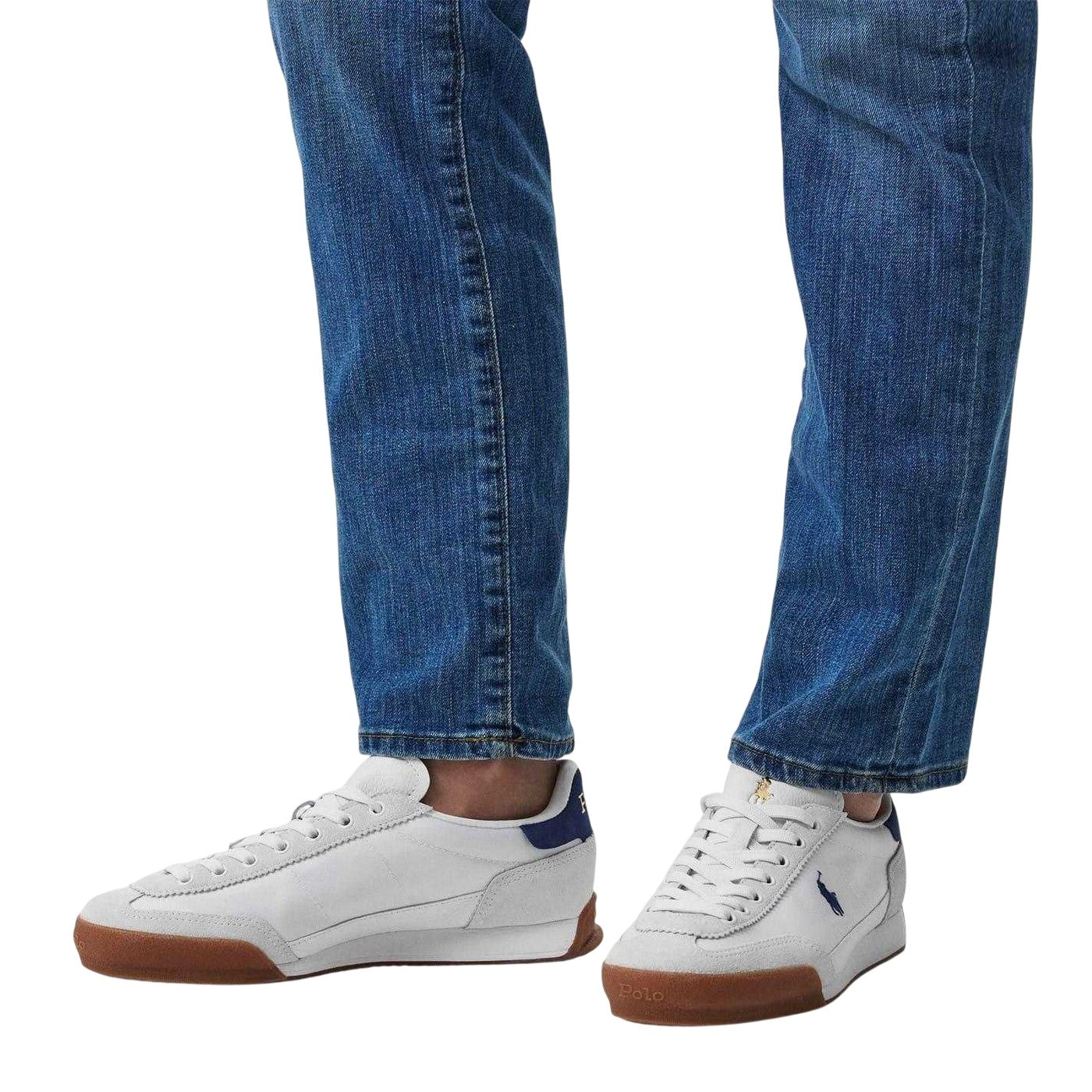 White-Navy - Pack Shot - Ralph Lauren Womens-Ladies Hester Leather Trainers