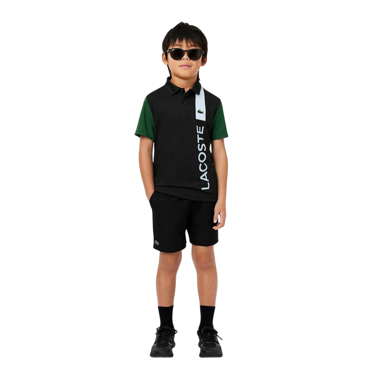 Black - Pack Shot - Lacoste Boys Lettering Regular Polo Shirt