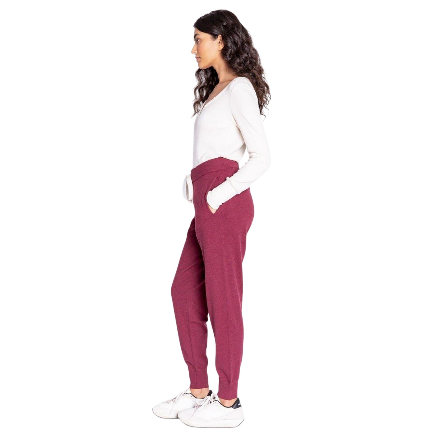 Bordeaux - Side - PJ Salvage Womens-Ladies High Waist Joggers