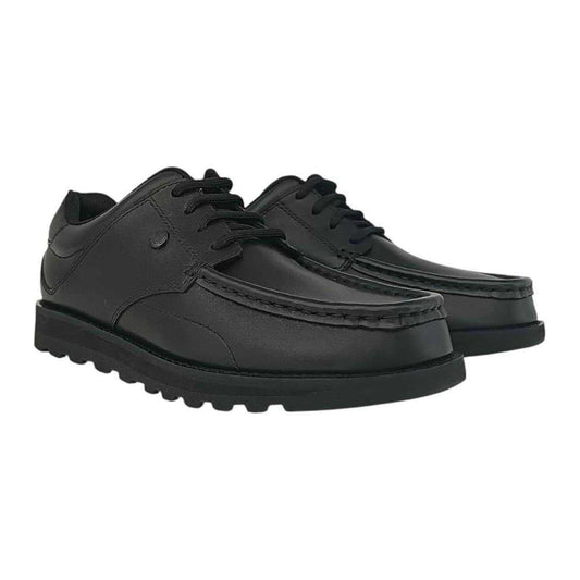 Black - Front - Pretty Green Childrens-Kids Harrow Classic Leather Flat School Shoes