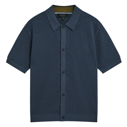 Mid Navy - Front - Ted Baker Mens Crochet Short-Sleeved Shirt