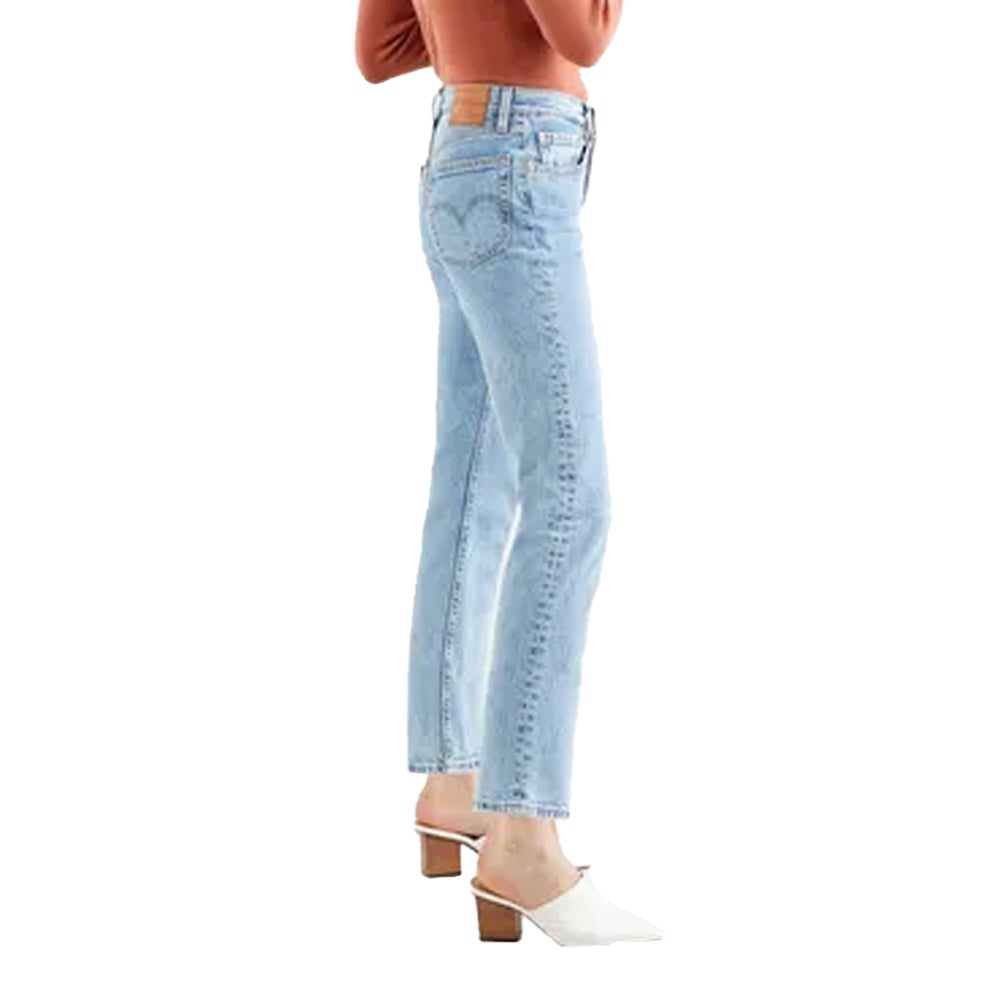 Light Blue - Side - Levis Womens-Ladies 501 Leather Patch Cropped Jeans
