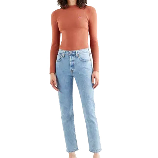 Light Blue - Front - Levis Womens-Ladies 501 Leather Patch Cropped Jeans