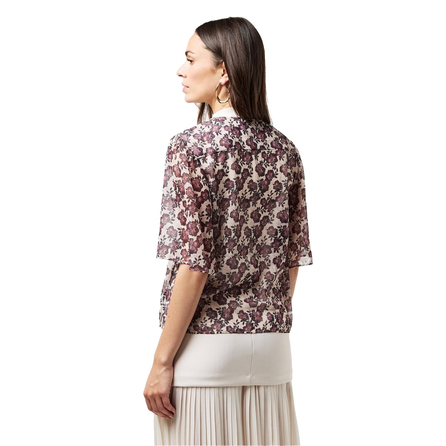 Blush Pink - Lifestyle - French Connection Womens-Ladies Elysian Floral Tie Neck Puff Sleeve Blouse
