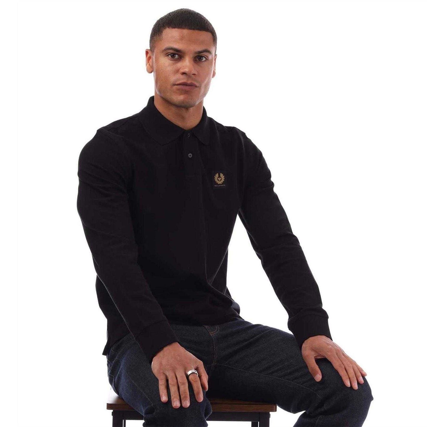 Black - Lifestyle - Belstaff Mens Long-Sleeved Polo Shirt