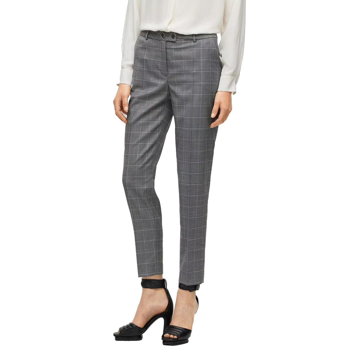 Grey - Side - Boss Womens-Ladies Plaid Straight Trousers