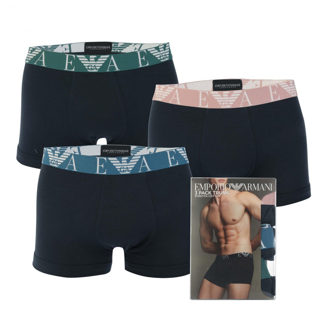 Navy - Side - Armani Mens Boxer Shorts (Pack of 3)