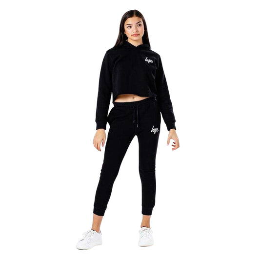 Black - Front - Hype Womens-Ladies Script Cropped Hoodie And Joggers Set