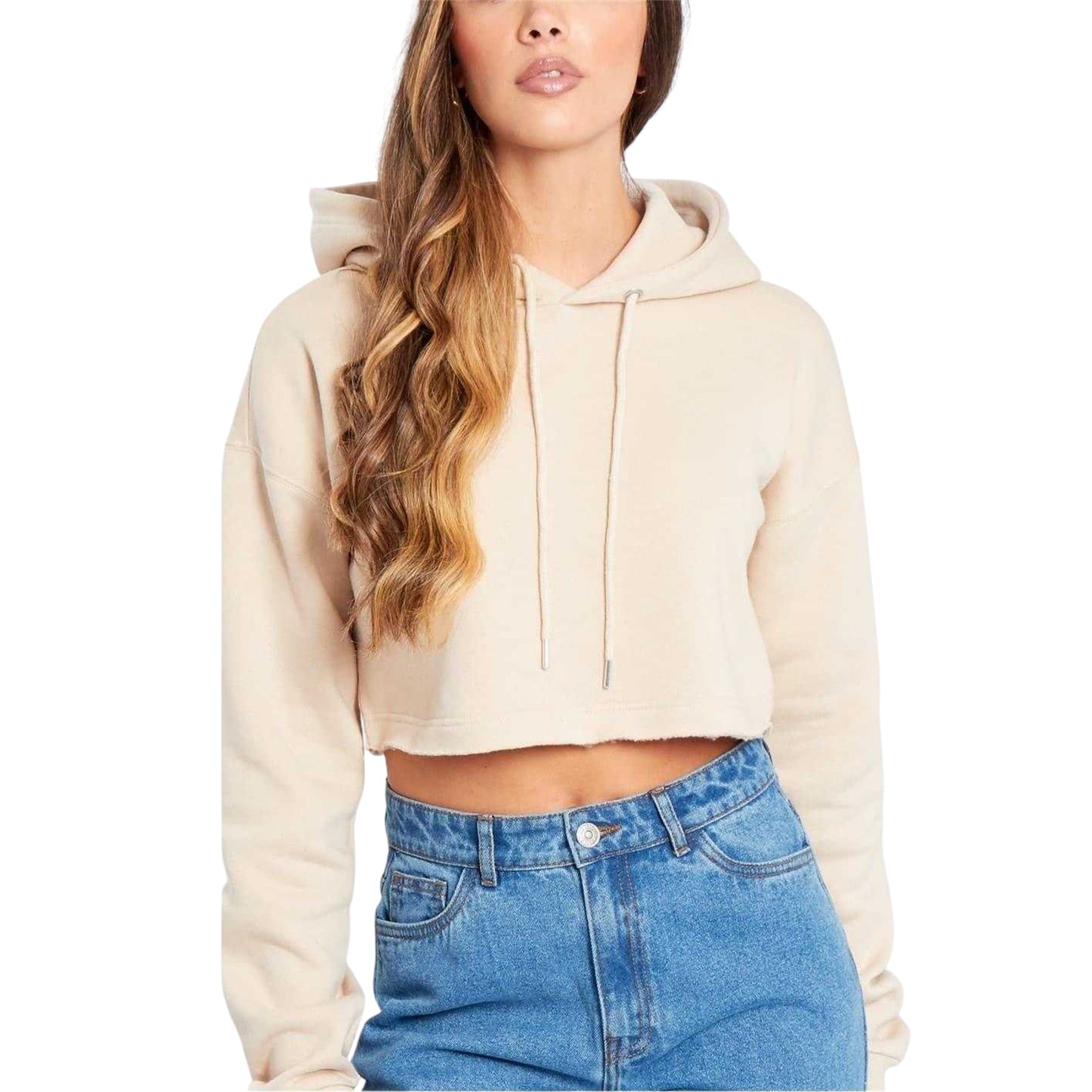 Cream - Side - Be You Womens-Ladies Relaxed Fit Crop Hoodie