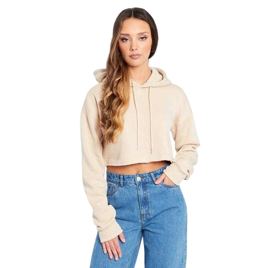 Cream - Front - Be You Womens-Ladies Relaxed Fit Crop Hoodie