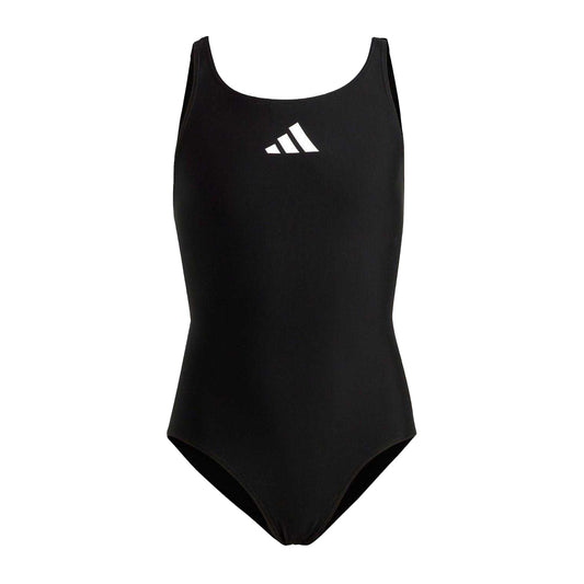 Black-White - Front - Adidas Girls Small Logo Racerback One Piece Swimsuit