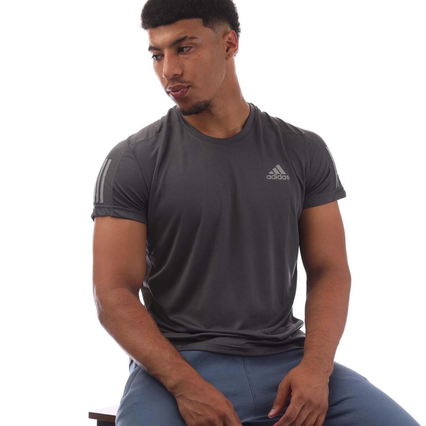 Grey - Lifestyle - Adidas Mens Own The Run Stripe T-Shirt