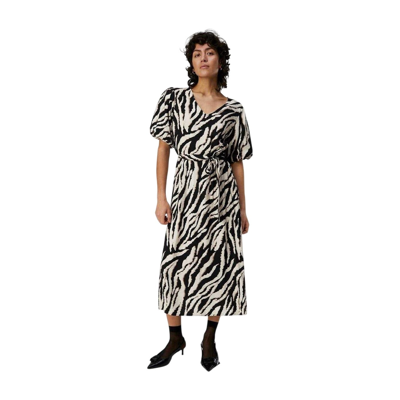 Fossil - Pack Shot - Object Womens-Ladies Jacira V Neck Puff Sleeve Midi Dress
