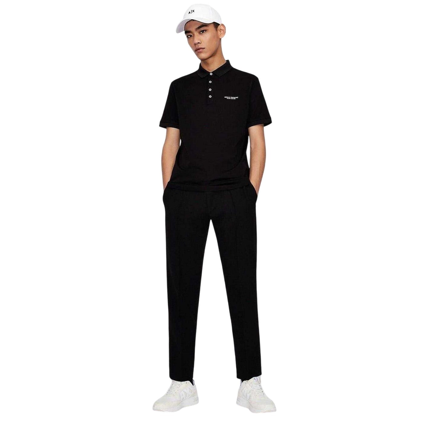 Black - Pack Shot - Armani Exchange Mens Cotton Polo Shirt