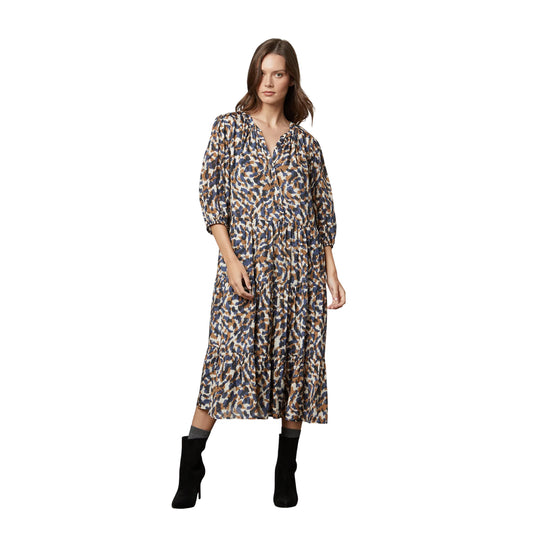 Sand - Front - Velvet by Graham & Spencer Womens-Ladies Abstract V Neck 3-4 Sleeve Midi Dress