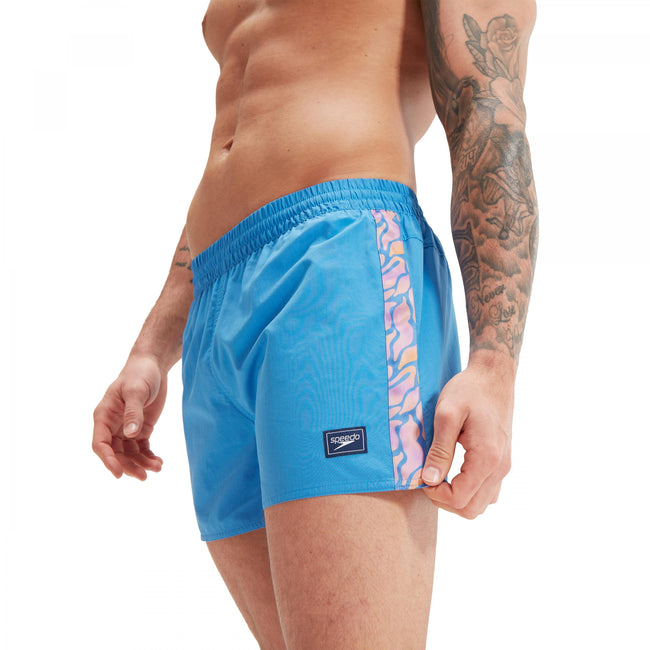Blue - Side - Speedo Mens Retro Water Swim Shorts