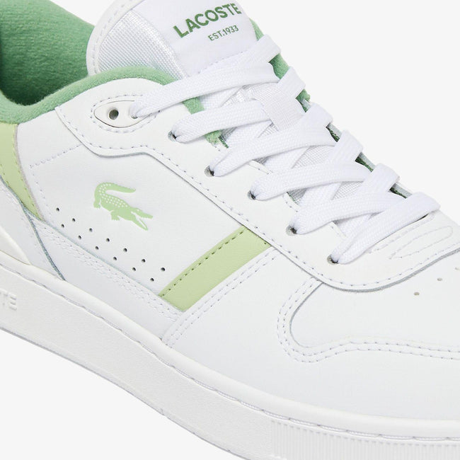 White-Green - Close up - Lacoste Womens-Ladies T-Clip Leather Trainers