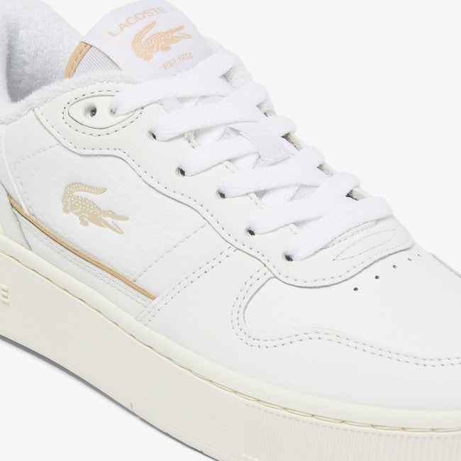 White - Close up - Lacoste Womens-Ladies T-Clip Leather Trainers