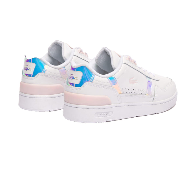 White-Pink - Back - Lacoste Womens-Ladies T-Clip Leather Trainers