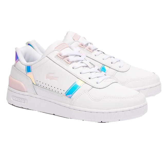 White-Pink - Front - Lacoste Womens-Ladies T-Clip Leather Trainers
