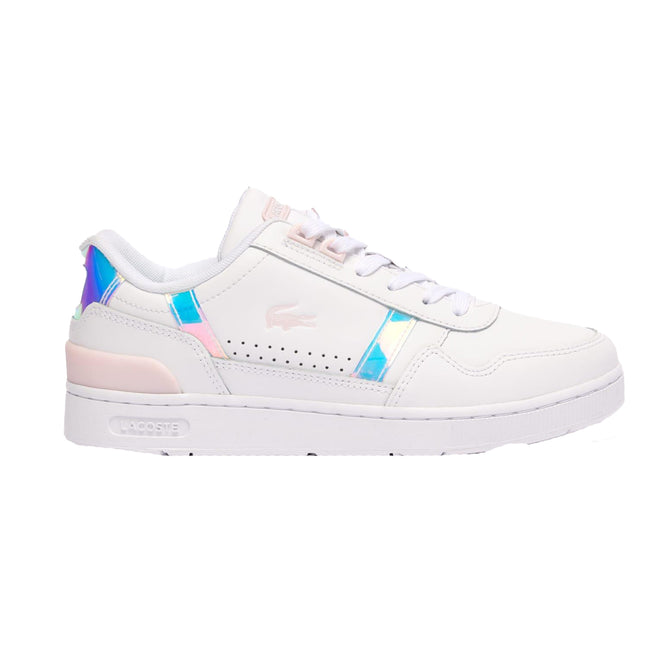 White-Pink - Pack Shot - Lacoste Womens-Ladies T-Clip Leather Trainers