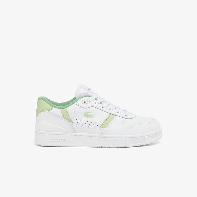 White-Green - Front - Lacoste Womens-Ladies T-Clip Leather Trainers