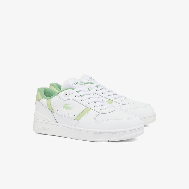 White-Green - Back - Lacoste Womens-Ladies T-Clip Leather Trainers