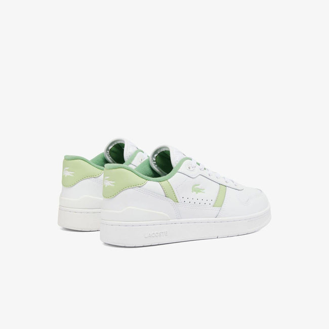 White-Green - Side - Lacoste Womens-Ladies T-Clip Leather Trainers