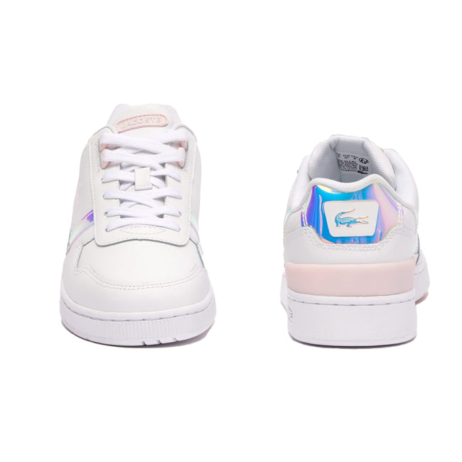 White-Pink - Side - Lacoste Womens-Ladies T-Clip Leather Trainers