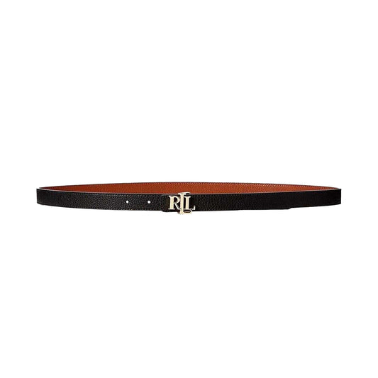 Black-Tan - Front - Ralph Lauren Womens-Ladies Monogram Leather Belt
