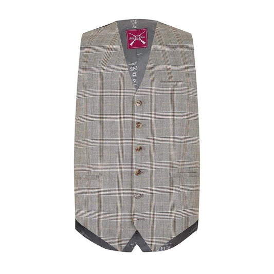 Light Khaki - Front - Shelby And Sons Mens Checked Slim Waistcoat