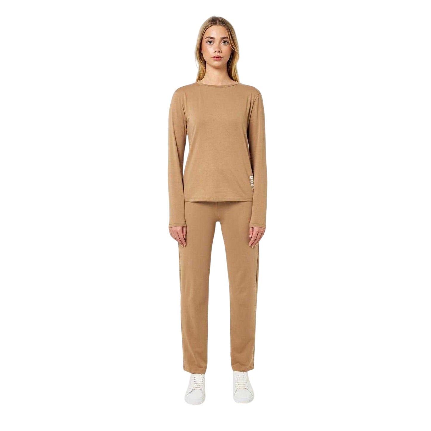 Medium Beige - Lifestyle - Boss Womens-Ladies Crew Neck Relaxed Fit Long Pyjama Set