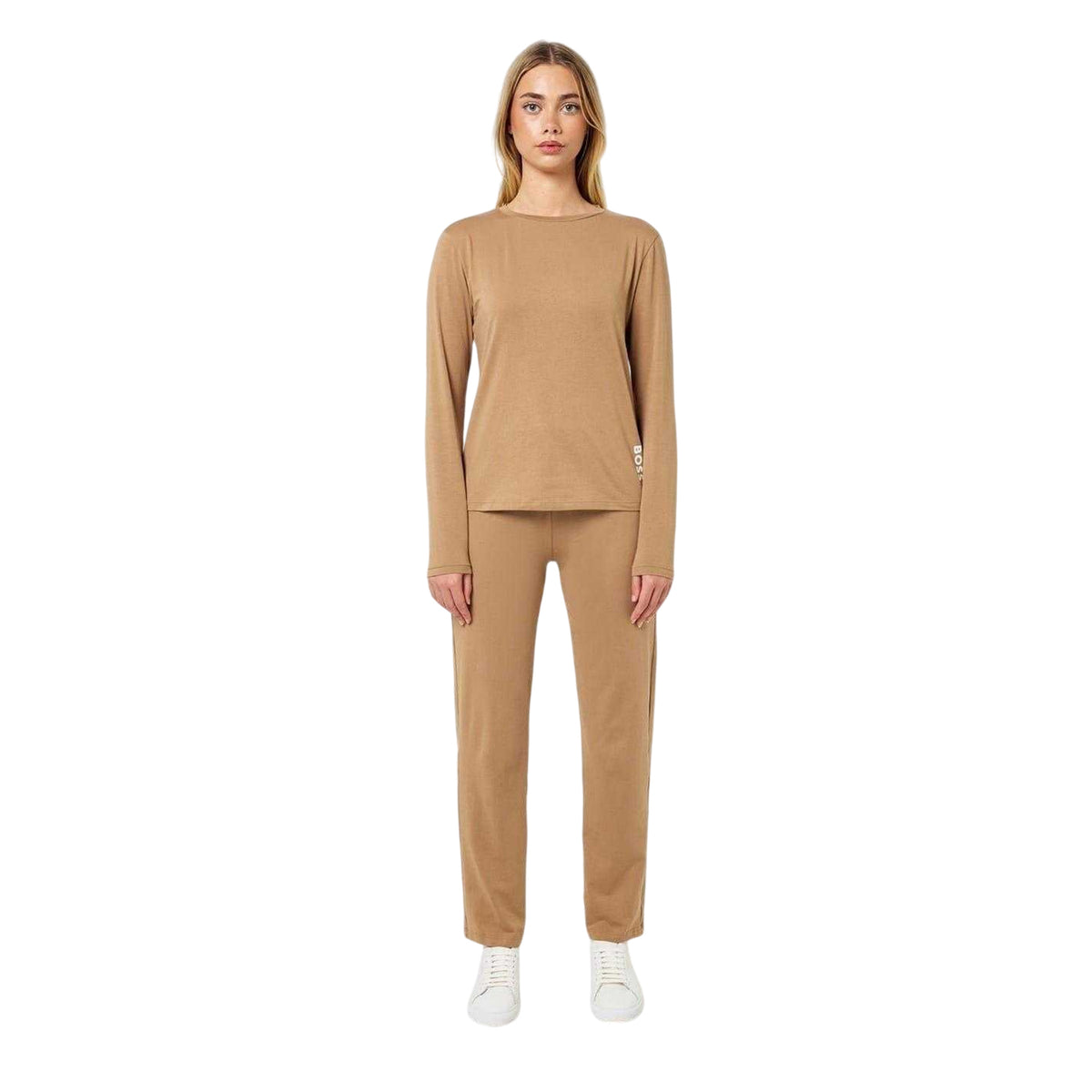 Medium Beige - Lifestyle - Boss Womens-Ladies Crew Neck Relaxed Fit Long Pyjama Set