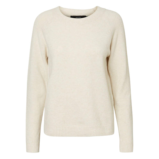 Birch Beige - Front - Vero Moda Womens-Ladies Doffy Knitted O-Neck Jumper