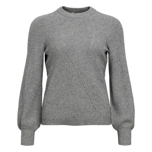 Medium Grey - Front - Object Womens-Ladies Crew Neck Regular Jumper