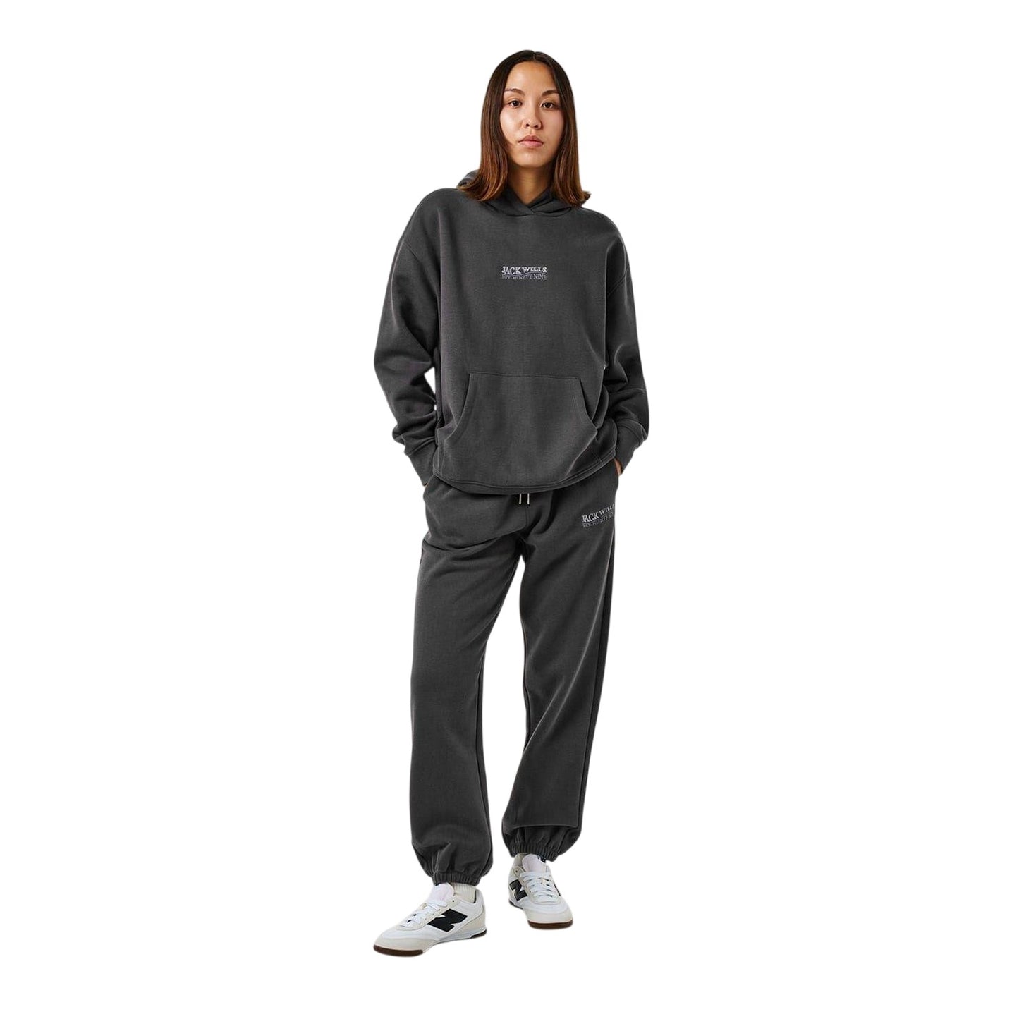 Grey - Pack Shot - Jack Wills Womens-Ladies Embroidered Relaxed Fit Hoodie