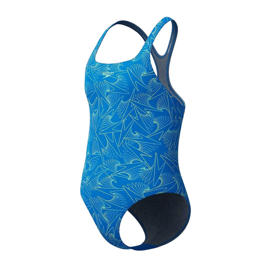 Lagoon Blue - Front - Speedo Girls Hyperboom Medalist All-Over Print One Piece Swimsuit