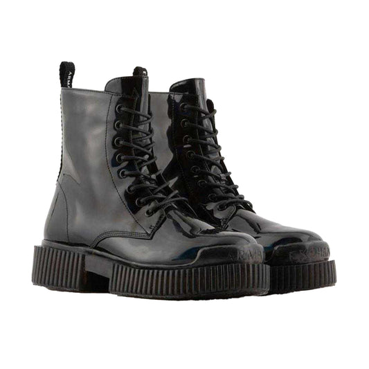 Black - Front - Armani Exchange Womens-Ladies Flatform Combat Boots