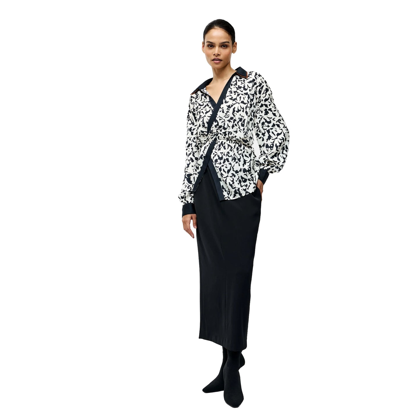 Black-Cream - Pack Shot - French Connection Womens-Ladies Twist Blouse