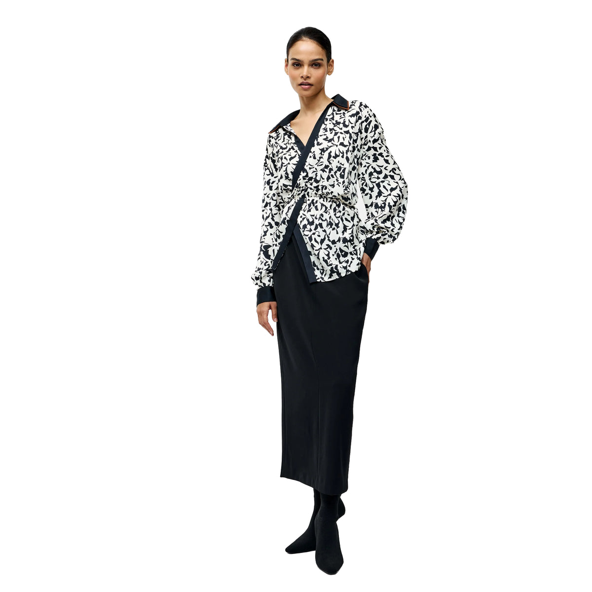 Black-Cream - Pack Shot - French Connection Womens-Ladies Twist Blouse