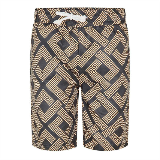 Black-Gold - Front - Criminal Damage Mens Roman Fleece Greek Key Shorts
