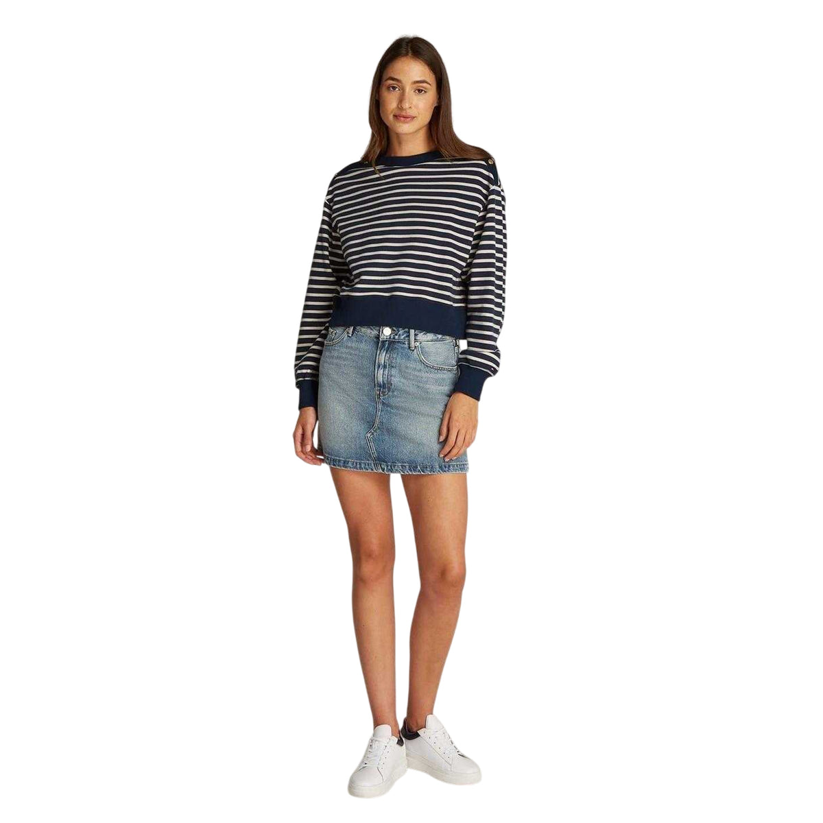 Black-White - Lifestyle - Tommy Hilfiger Womens-Ladies Striped Boat Neck Regular Sweatshirt