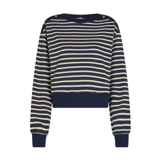 Black-White - Front - Tommy Hilfiger Womens-Ladies Striped Boat Neck Regular Sweatshirt