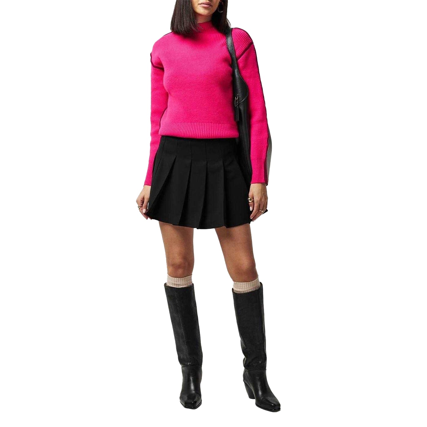 Luminous Pink - Lifestyle - French Connection Womens-Ladies Ribbed Long-Sleeved Jumper