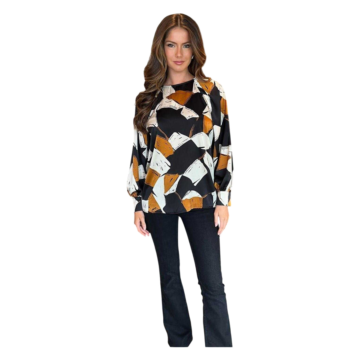 Black-White-Brown - Side - AX Paris Womens-Ladies Geometric Polyester Blouse