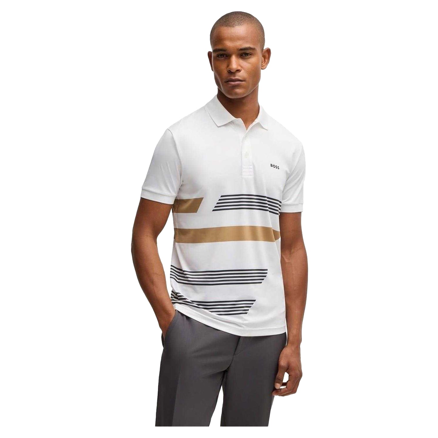 White Print - Lifestyle - Boss Mens Stripe Regular Polo Shirt