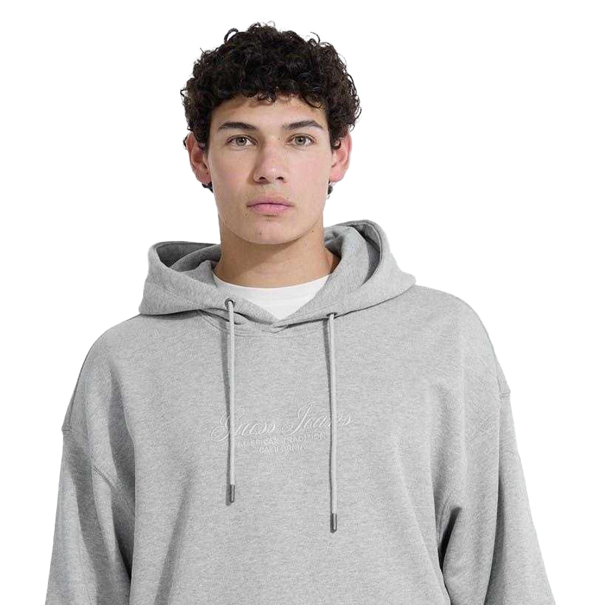 Grey Heather - Back - Guess Mens Script Hoodie